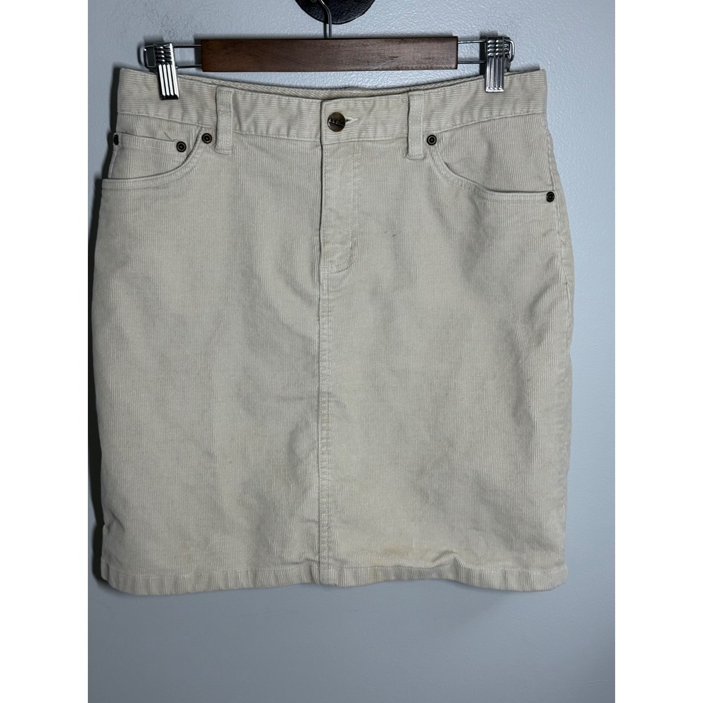 LL Bean Womens Cream Corduroy Mini Skirt Size 8 Petite Off White 5 Pocket Skirt